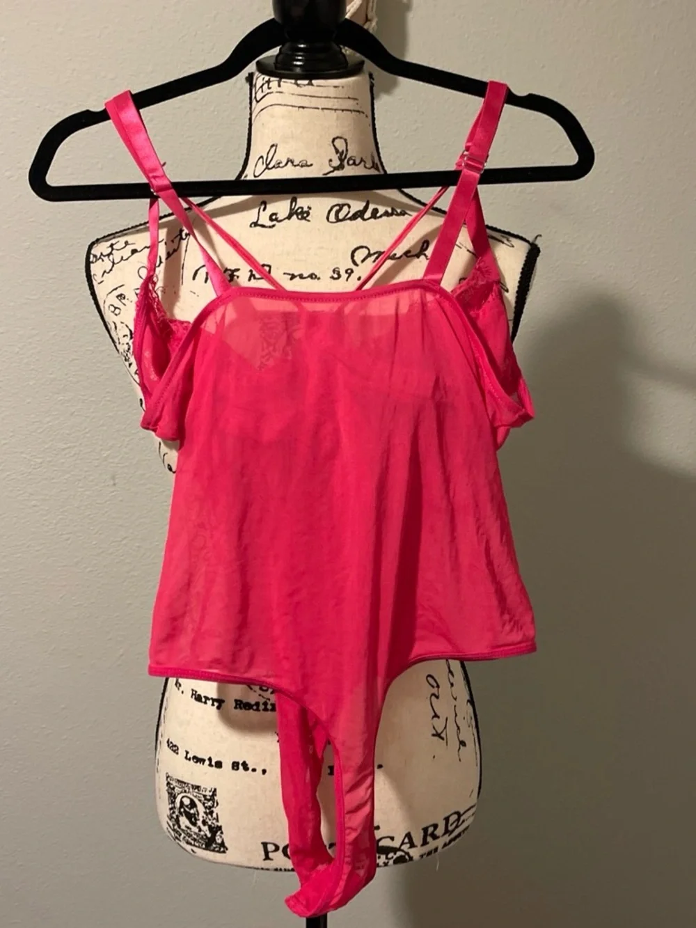 Hot Pink Lace Sheer Chemise Bodysuit